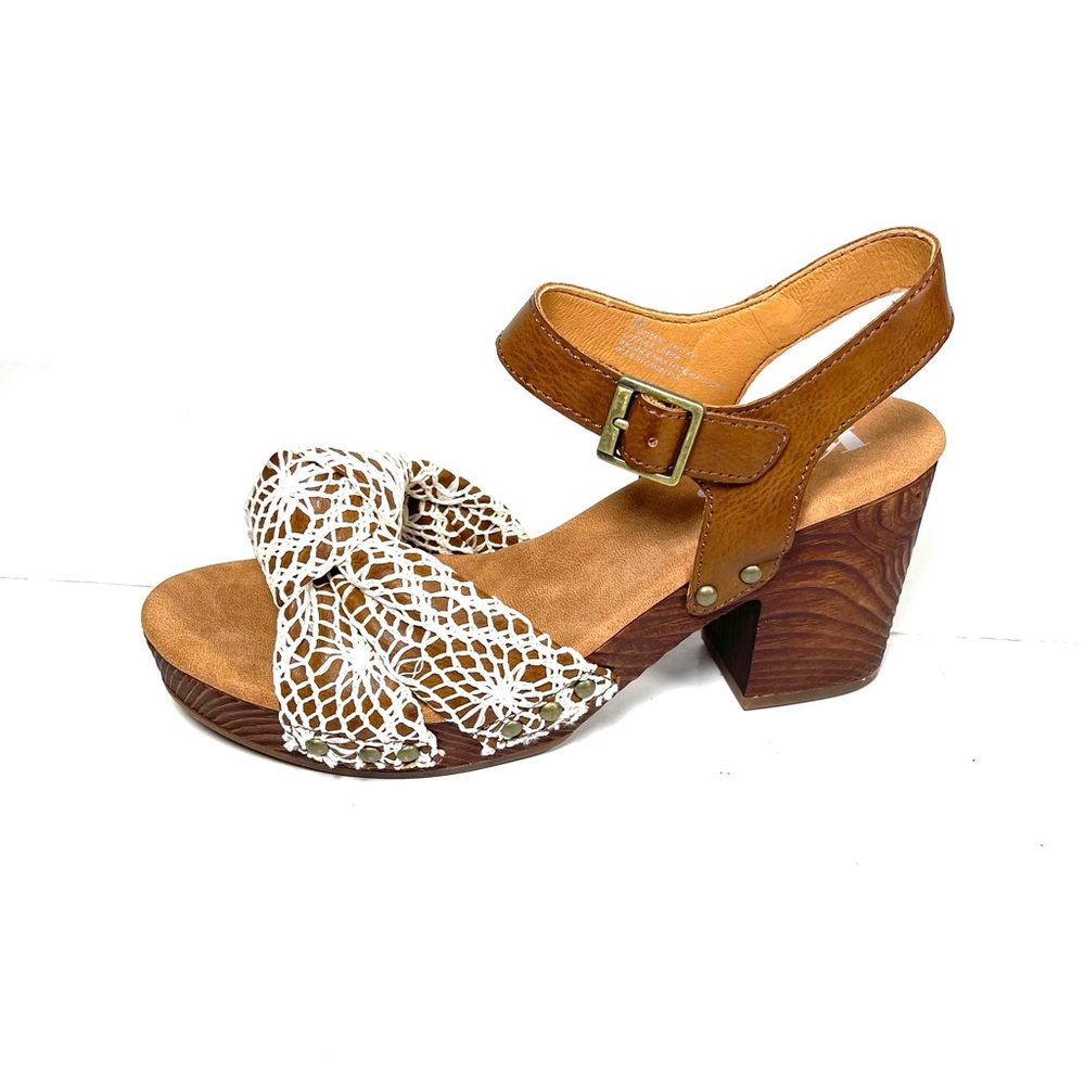 Kirk-Ease Natalia Platform Sandals Brown/White Crochet‎ Size 8